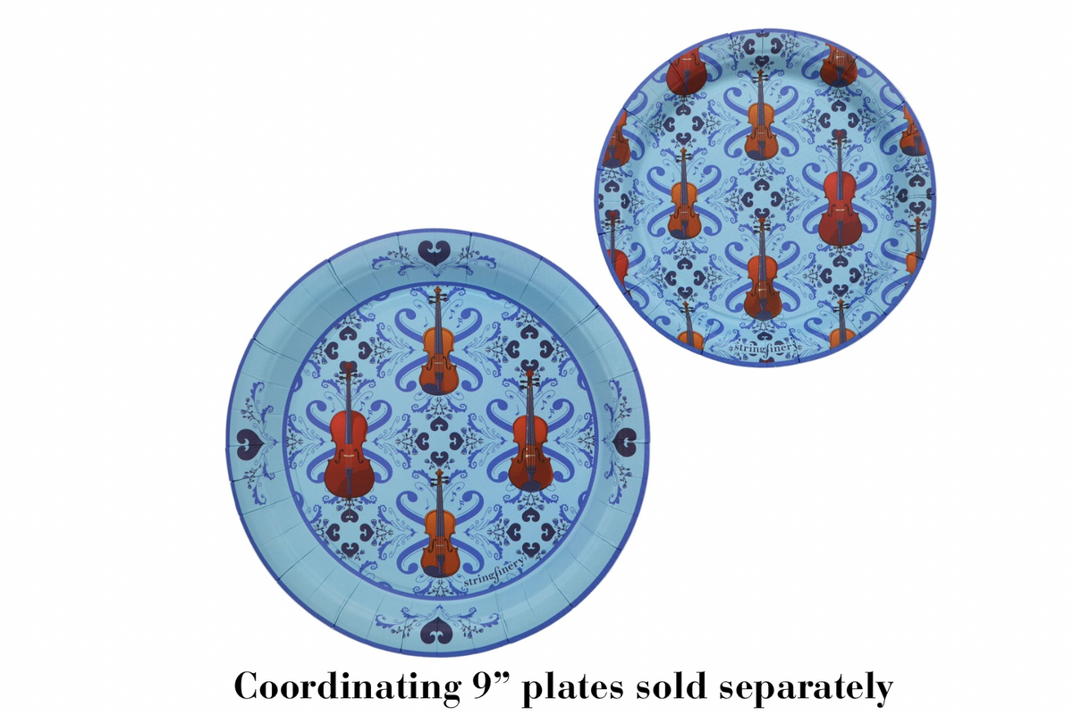 Blue 7-inch and 9-inch string quartet paper plates