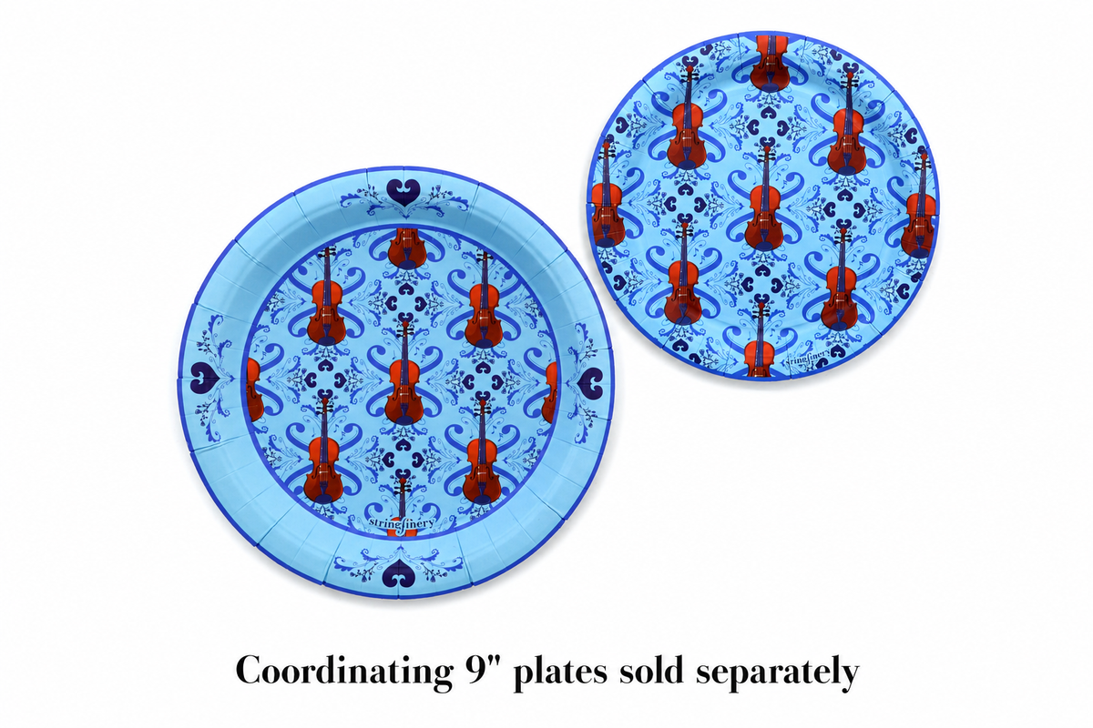 Blue 9-inch and 7-inch viola paper plates