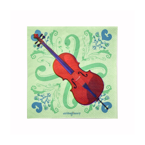 Eau de Nil 5-inch paper napkin with cello design and decorative musical pattern