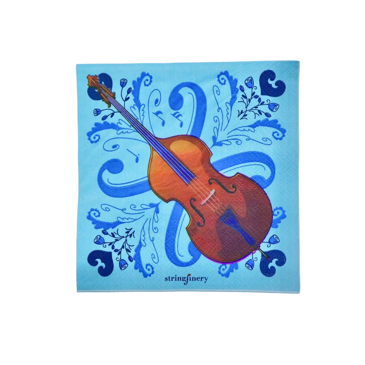 Blue 5-inch paper napkin with double bass design and decorative musical pattern
