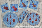 Blue 9-inch and 7-inch string section paper plates with string section cups and napkins