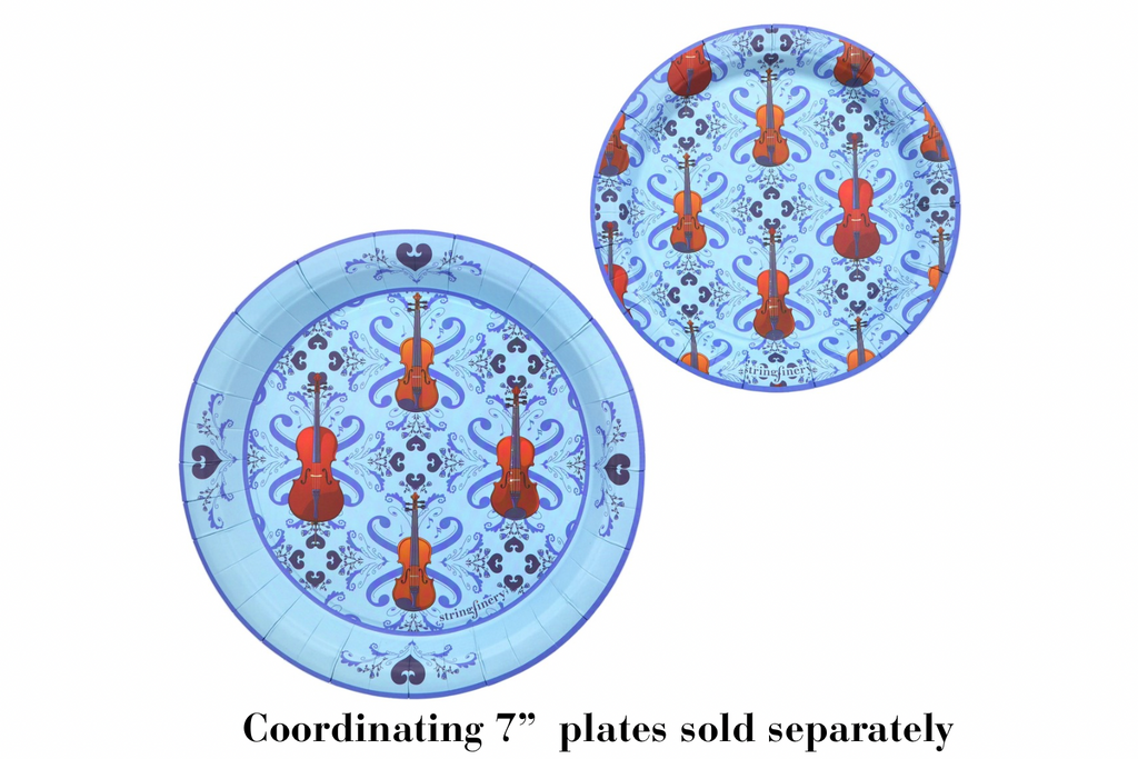 Blue 9-inch  and 7-inch string section paper plates