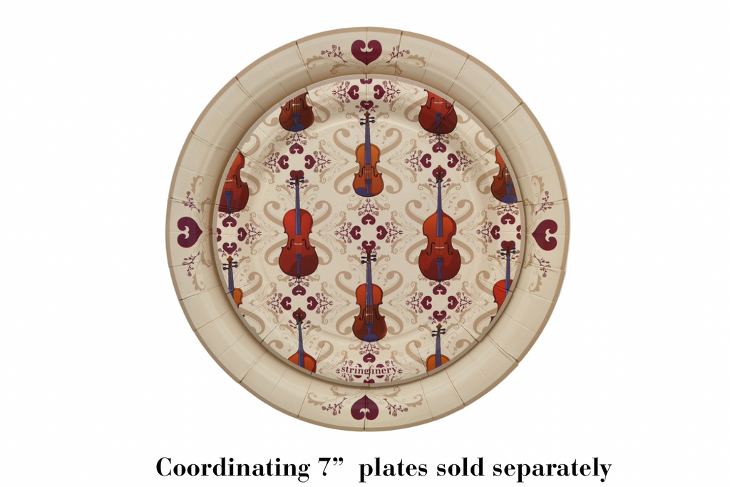Cream 9-inch and 7-inch string section paper plates stacked