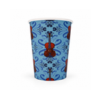 Blue 9 oz paper cup with repeating viola pattern
